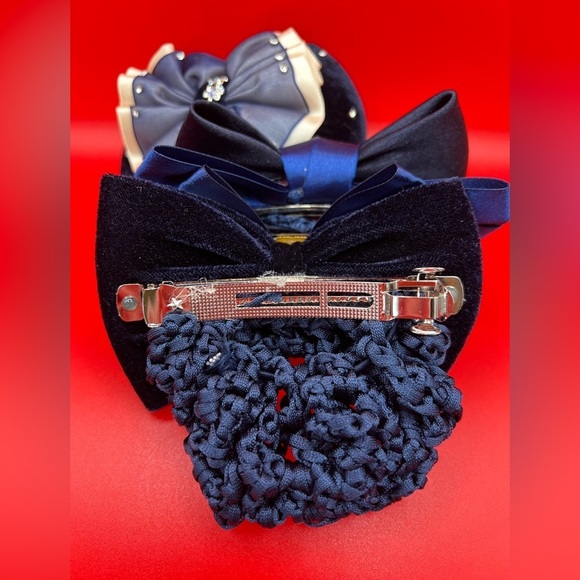 3 piece Satin Hair Bow with Crystal Embellishment & Hair Snood - Picture 5 of 8